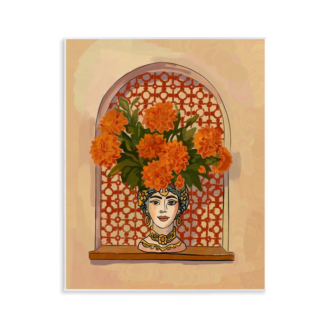 Stupell Industries Ornate Flower Head Vase Wall Plaque, design by Amelia Noyes